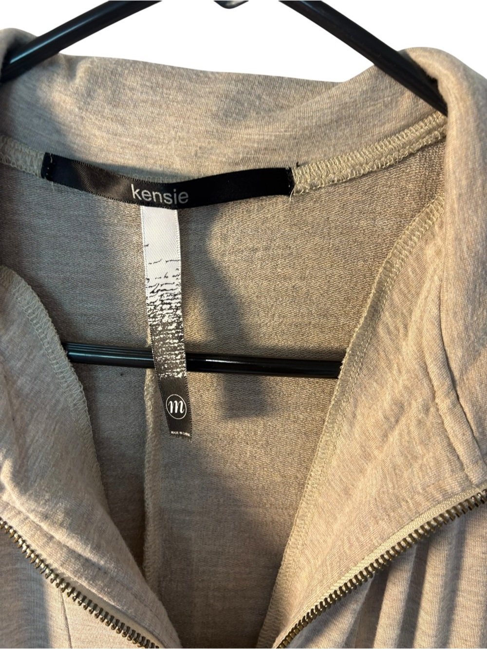 Kensie Light Taupe Zip-Up Hoodie - Picture 5 of 9
